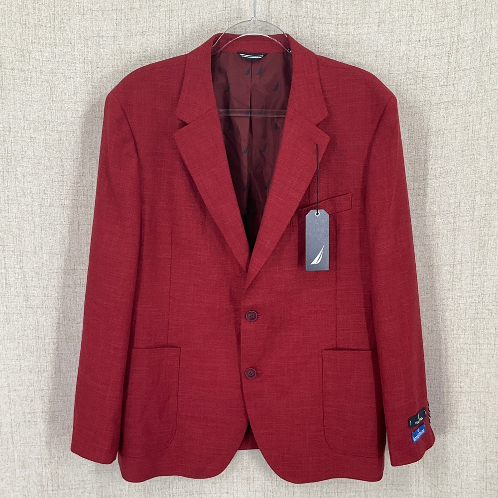 Nautica Blazer Mens 44S Red Linen Jensen Modern Fit Active Stretch NEW